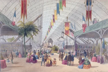 Interior view of the Galerie des Machines and the Algeria section of the Paris Exposition of 1855